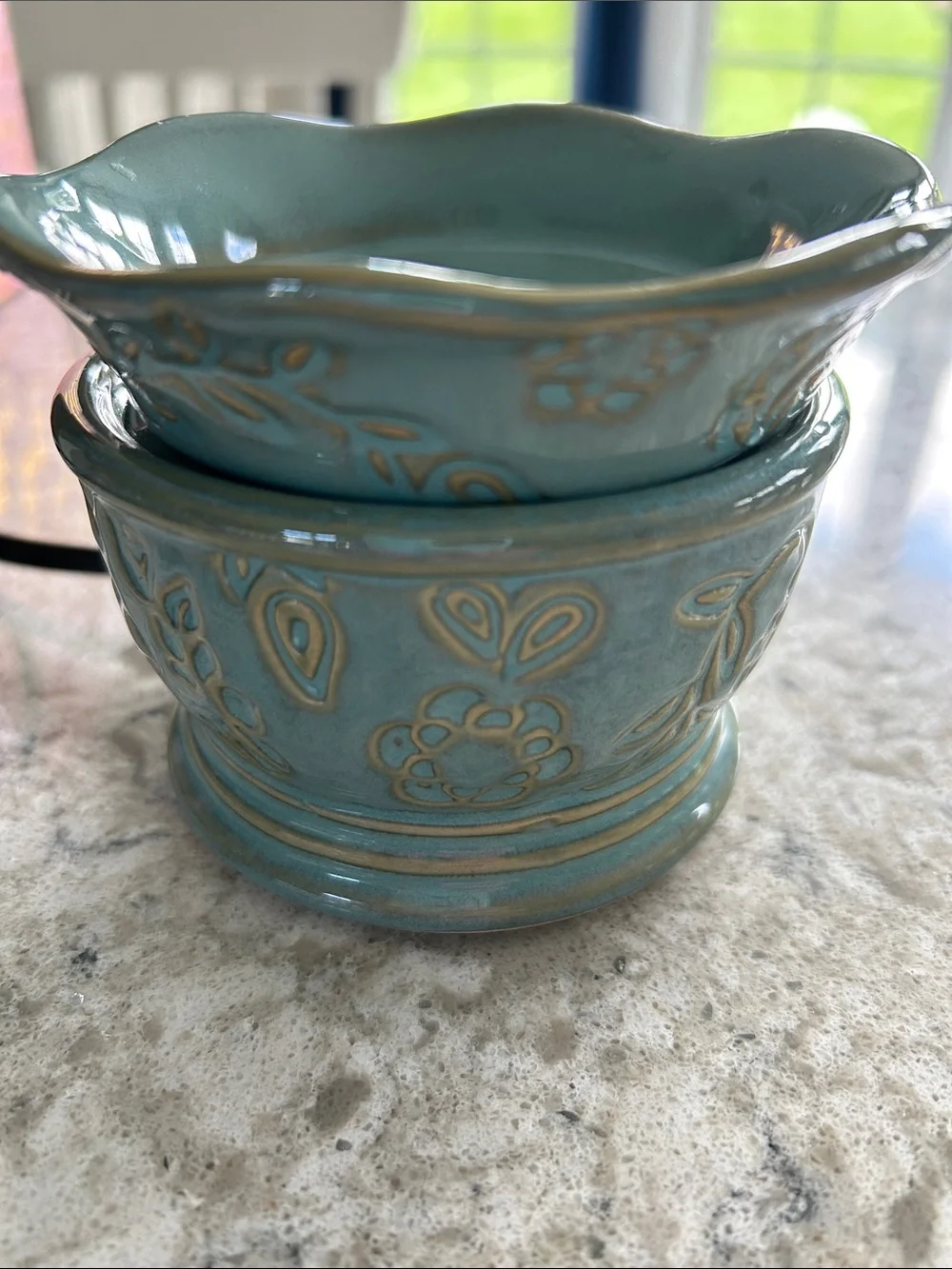 Scentsy Aqua Blue Floral Ceramic Wax Warmer